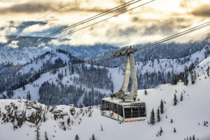 Aerial Tram at Palisades Tahoe at sunrise