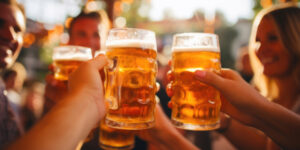 people toasting beer during Oktoberfest