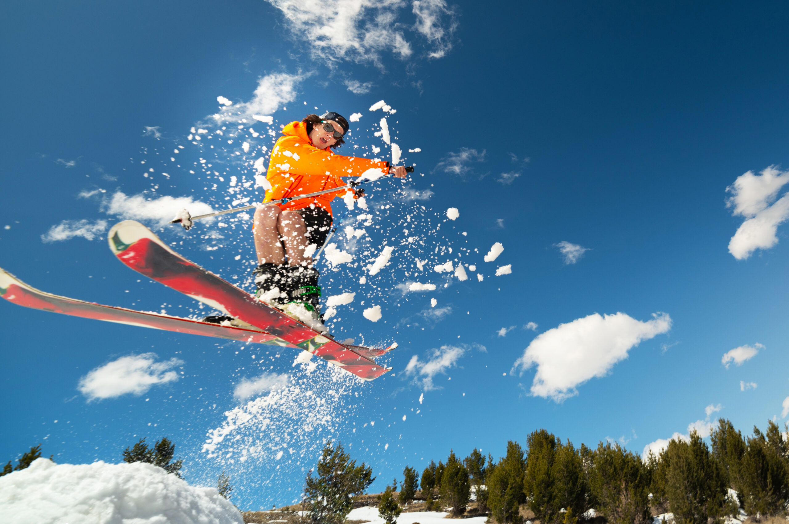 Person skiing during spring season